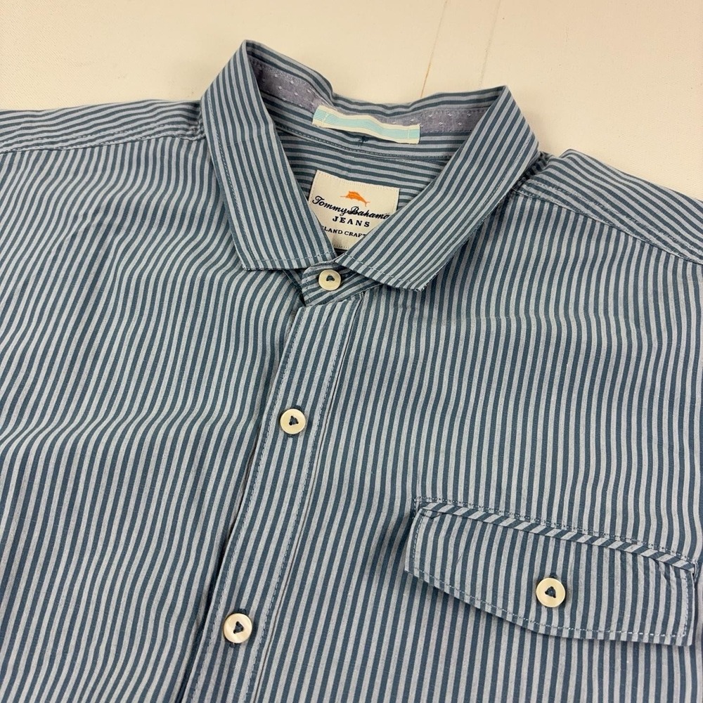 Tommy Bahama Jeans Shirt Mens 2XL Blue Striped Long Sleeve Button Up Casual